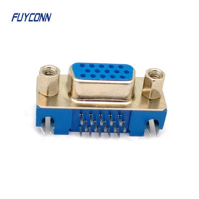 Konektor D-sub Densitas Tinggi 15Pin PCB Sudut Kanan Konektor DB HD Wanita