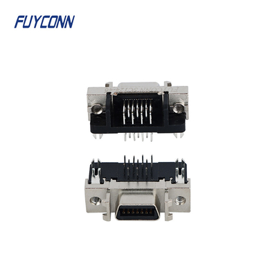 Zinc Alloy Shell 14 Pin Konektor SCSI PCB Perempuan Sudut Kanan
