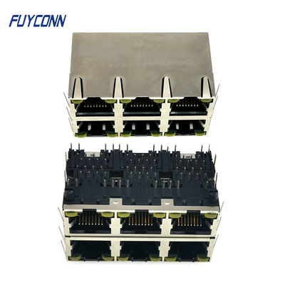 2x3 6 Port Konektor RJ45 Wanita PCB 48 Pin Konektor Modular Jack
