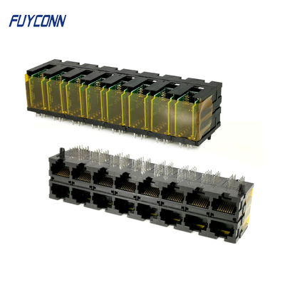 Port PCB 2x8 16 * 10P 160 Pin Konektor RJ45 Dengan Terminal Sudut Kanan